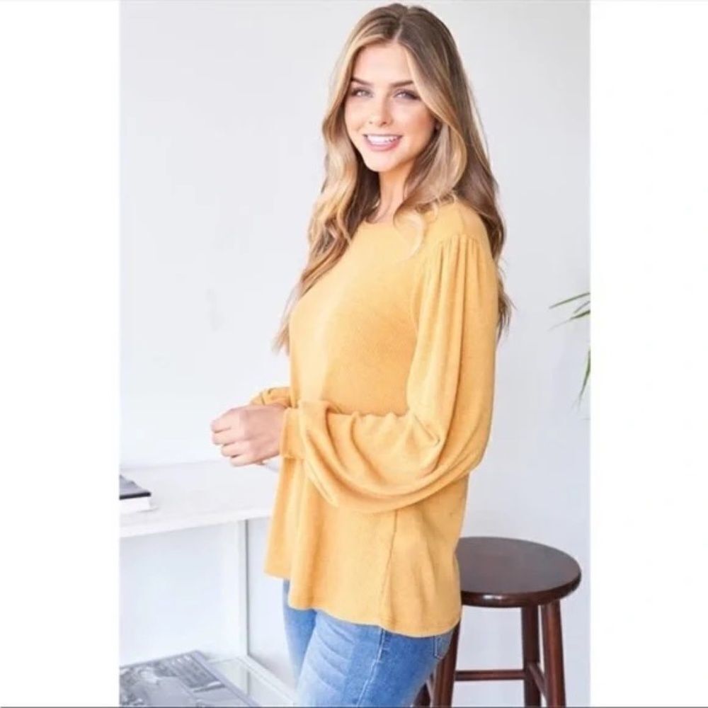 Puffy Long Sleeve Top Ribbed Texture Small - Picture 5 of 6
